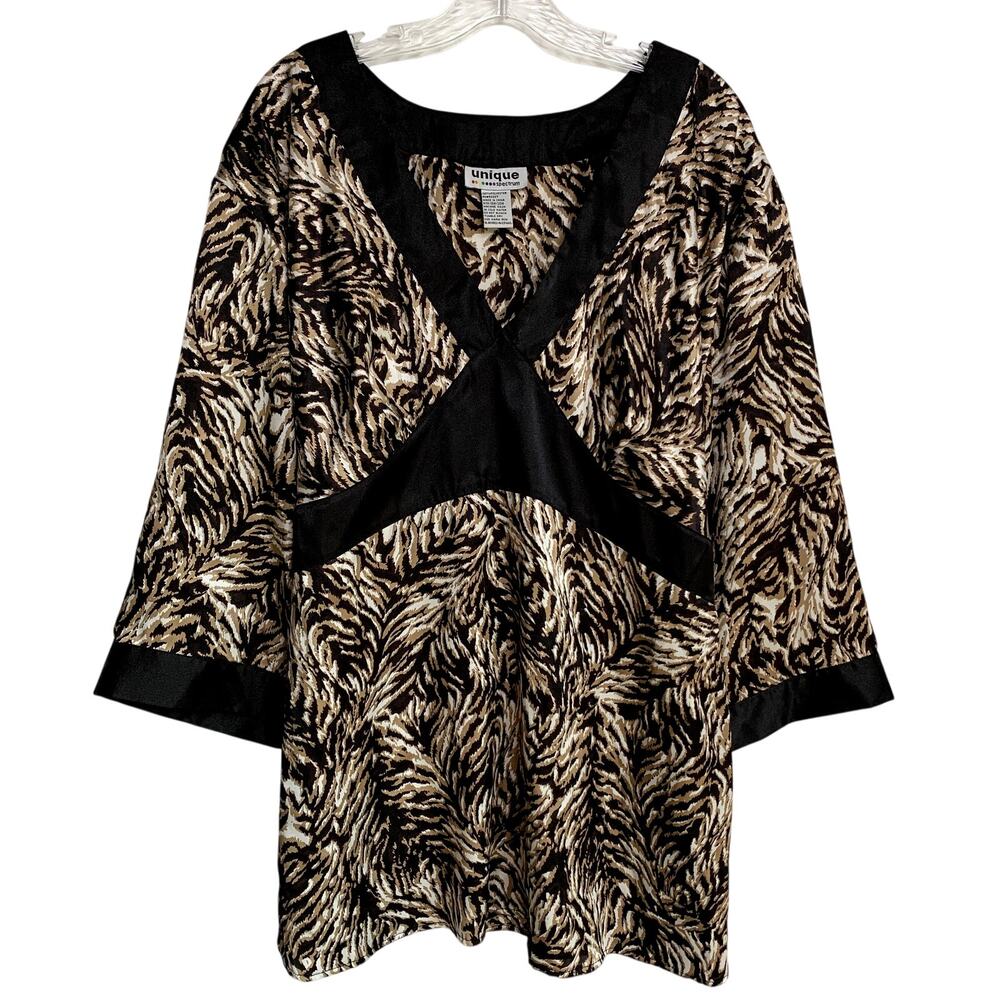 Unique Spectrum Womens Sz 2X 18W-20W Animal Print Tie Behind Asian Y2K Blouse